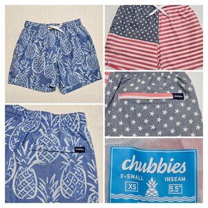 Lot of 2 Chubbies Boys XS 5.5" Inseam NWOT Swim Trunks USA Flag Pineapple